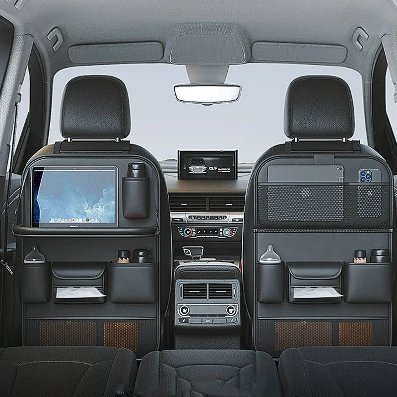 Car Large Capacity Back Seat Storage Bag Foldable Tablet Tray PU