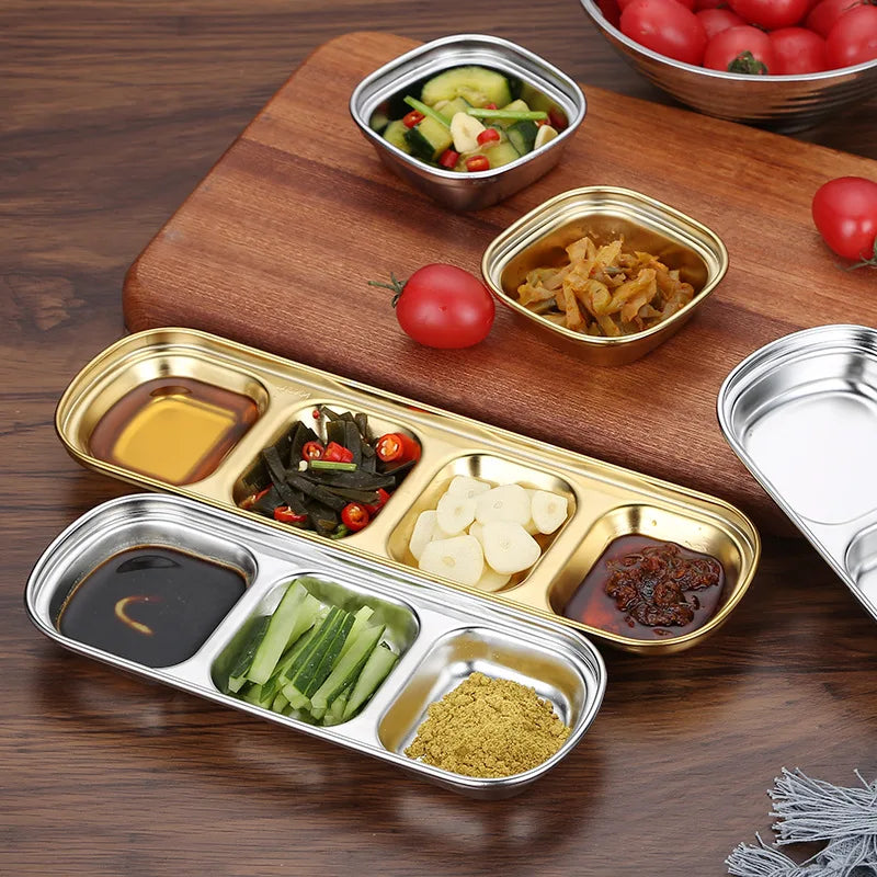 304 Stainless Steel 3-Compartment Dip Tray | Korean BBQ Sauce Condiment Dip Tray Zpaxo
