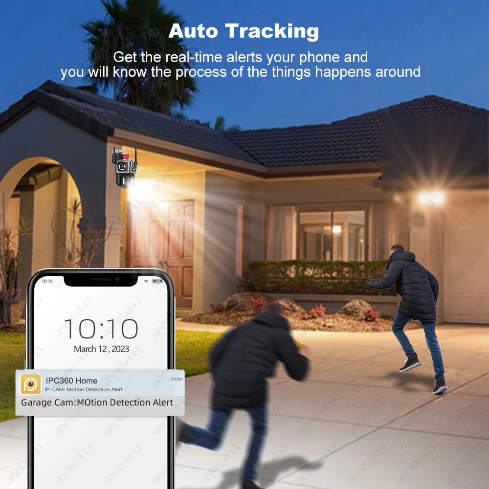 4K Dual Lens Camera Outdoor 10X Zoom PTZ 5K Triple Lens Security Cameras Auto Tracking 8K Four Lens Video Surveillance Webcam Zpaxo