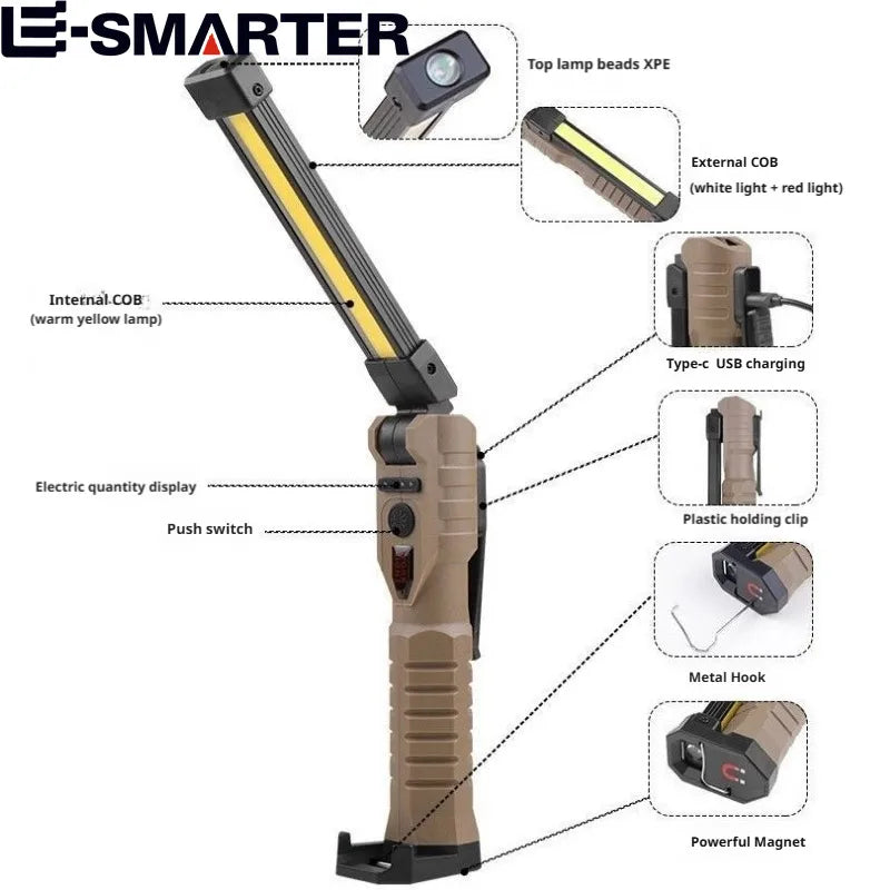 Folding COB XPE LED Work Light – USB Rechargeable Torch