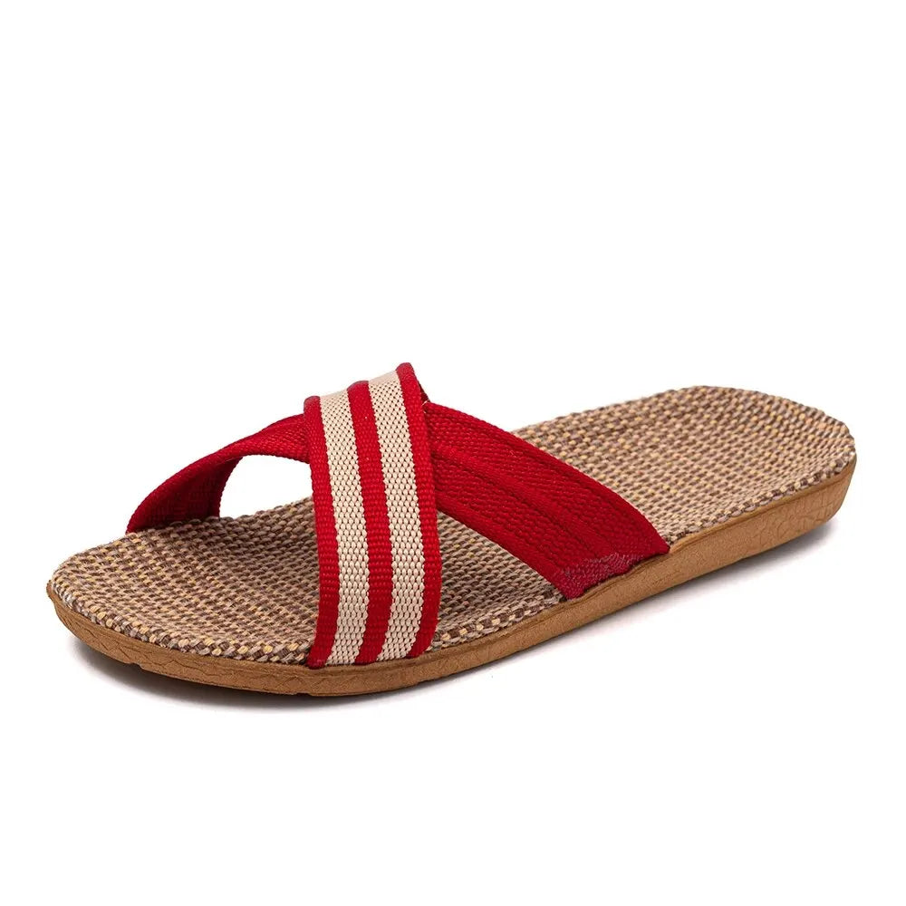 Women's Slippers Flat Sandals Linen Lightweight Casual Summer Women Zpaxo Red 42-43
