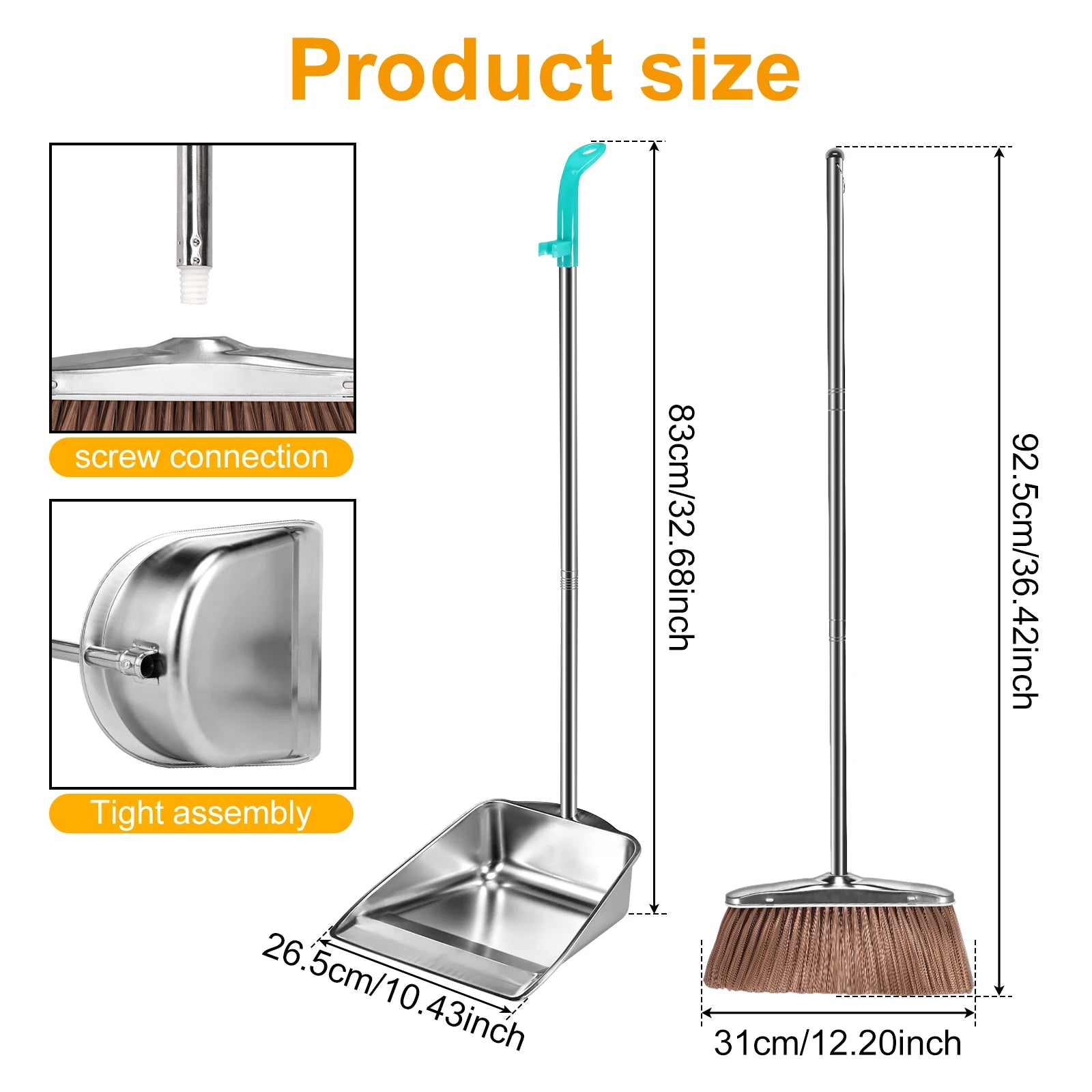 Broom Dustpan Set Stainless Steel Magic Brushs Combination Household Combo Cleaning Tool with Long Handle Durable Non Stick Hair Zpaxo Square
