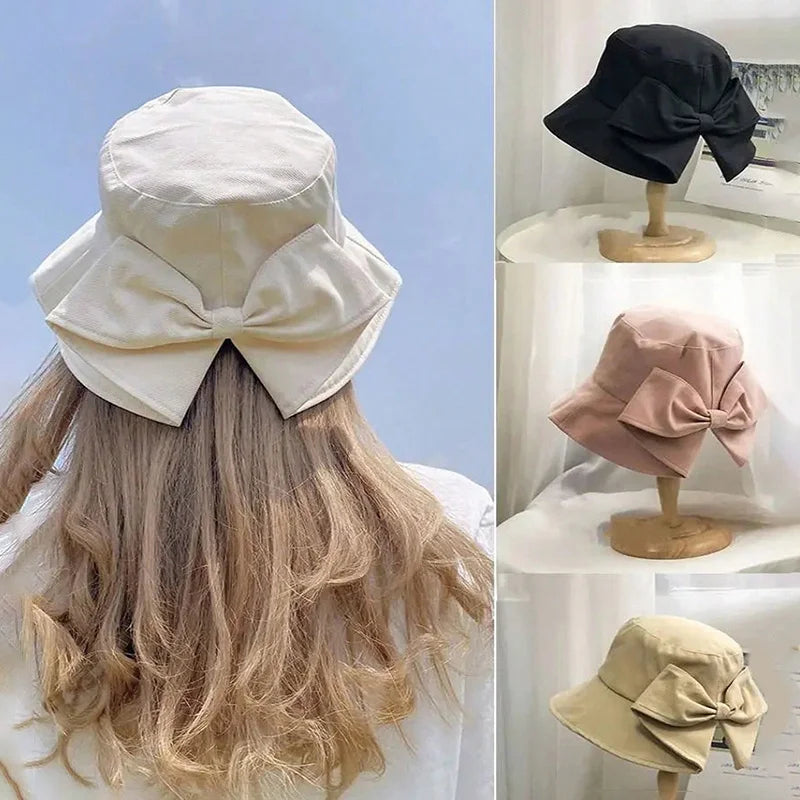 Women's Bowknot Fisherman Hat Reversible Dual-side Bucket UV Sun