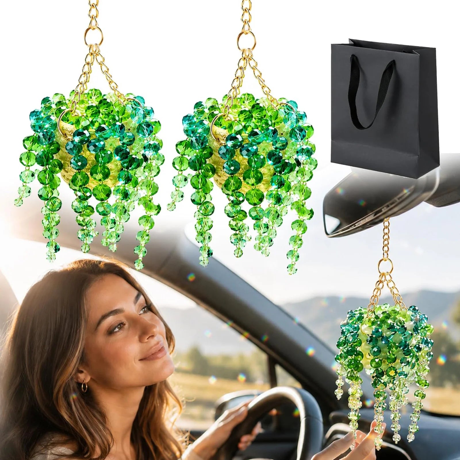 Crystal Hanging Plant Charms Multi-beaded Green Beaded