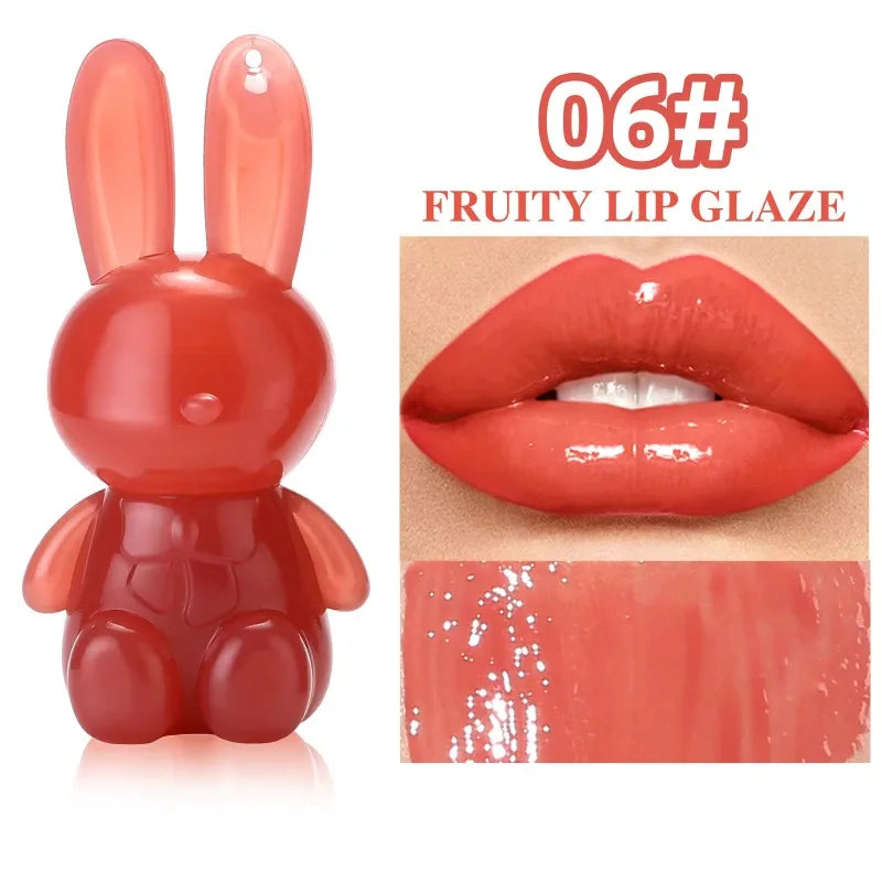 Watery Crystal Clear Jelly Rabbit Lip Gloss Long-lasting Moisturizing Smooth Shimmering Lip Hydrating Liquid Fruit Lip Tint Zpaxo 06