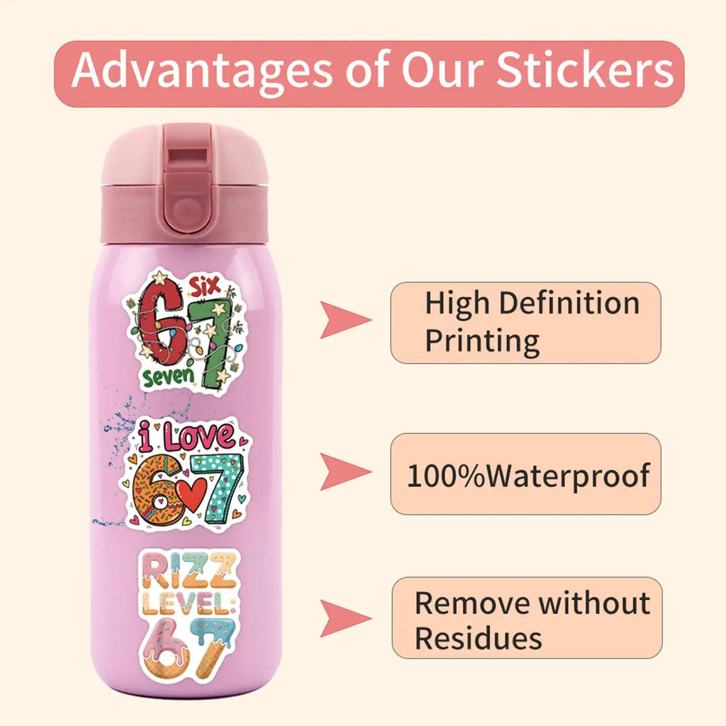 Waterproof 67 Number Meme Stickers Vinyl Decals Bulk Laptop Water