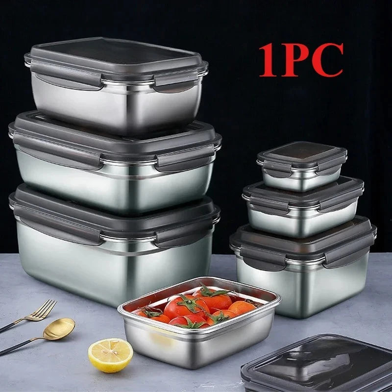 1x 304 Stainless Steel Lunch Bento Box Family Refrigerator Food