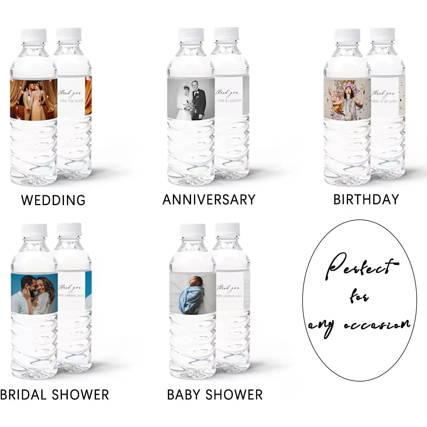 20 50 Custom Water Bottle Labels Logo Text Printing Customizable
