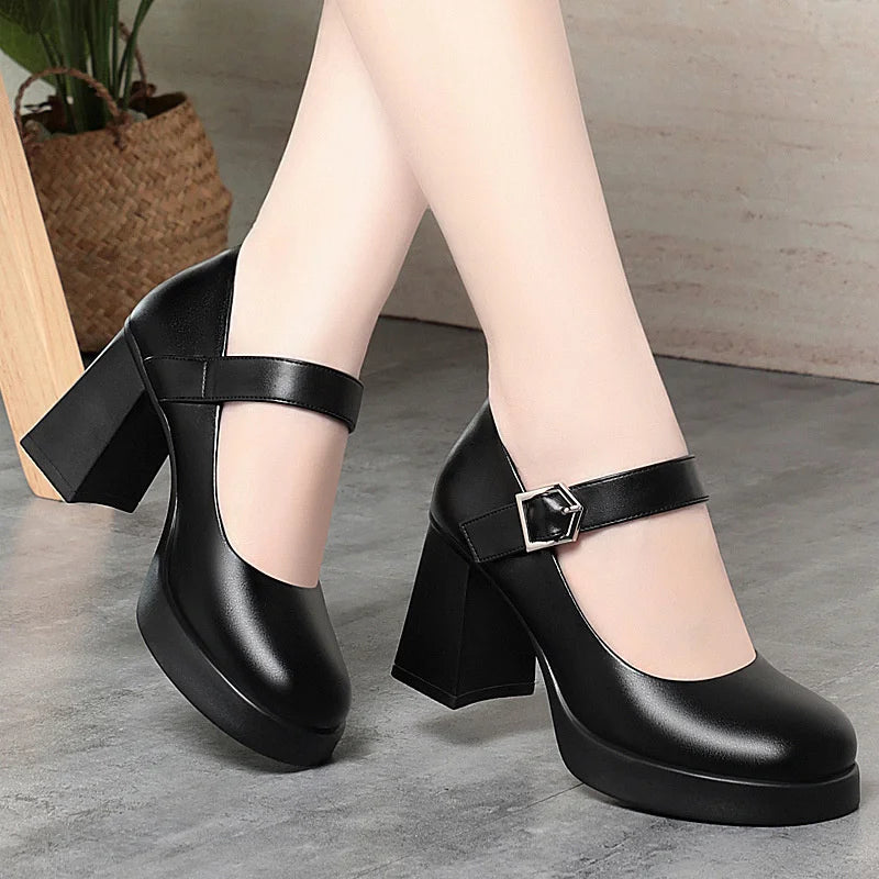 Fashionable Casual Waterproof Platform Heel Work Shoes One-liner Zpaxo