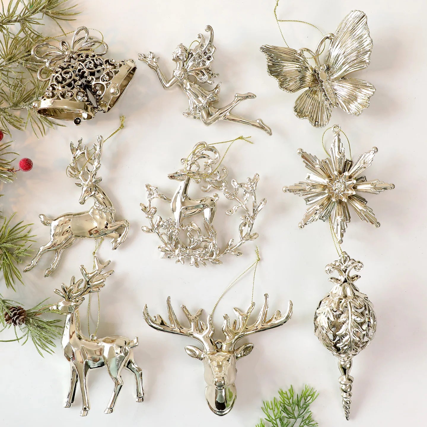 Gold Christmas Tree Ornaments – Angel, Snowflake & Butterfly