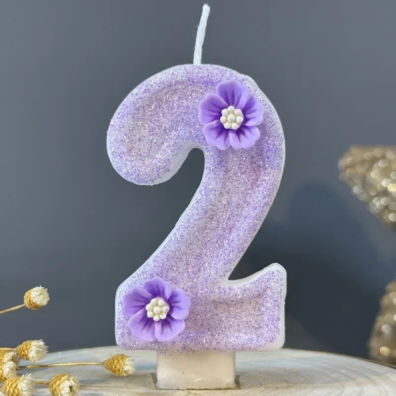 3D Purple Flower Number Cake Candles | Birthday Party Decor Number Cake Candles Zpaxo 2