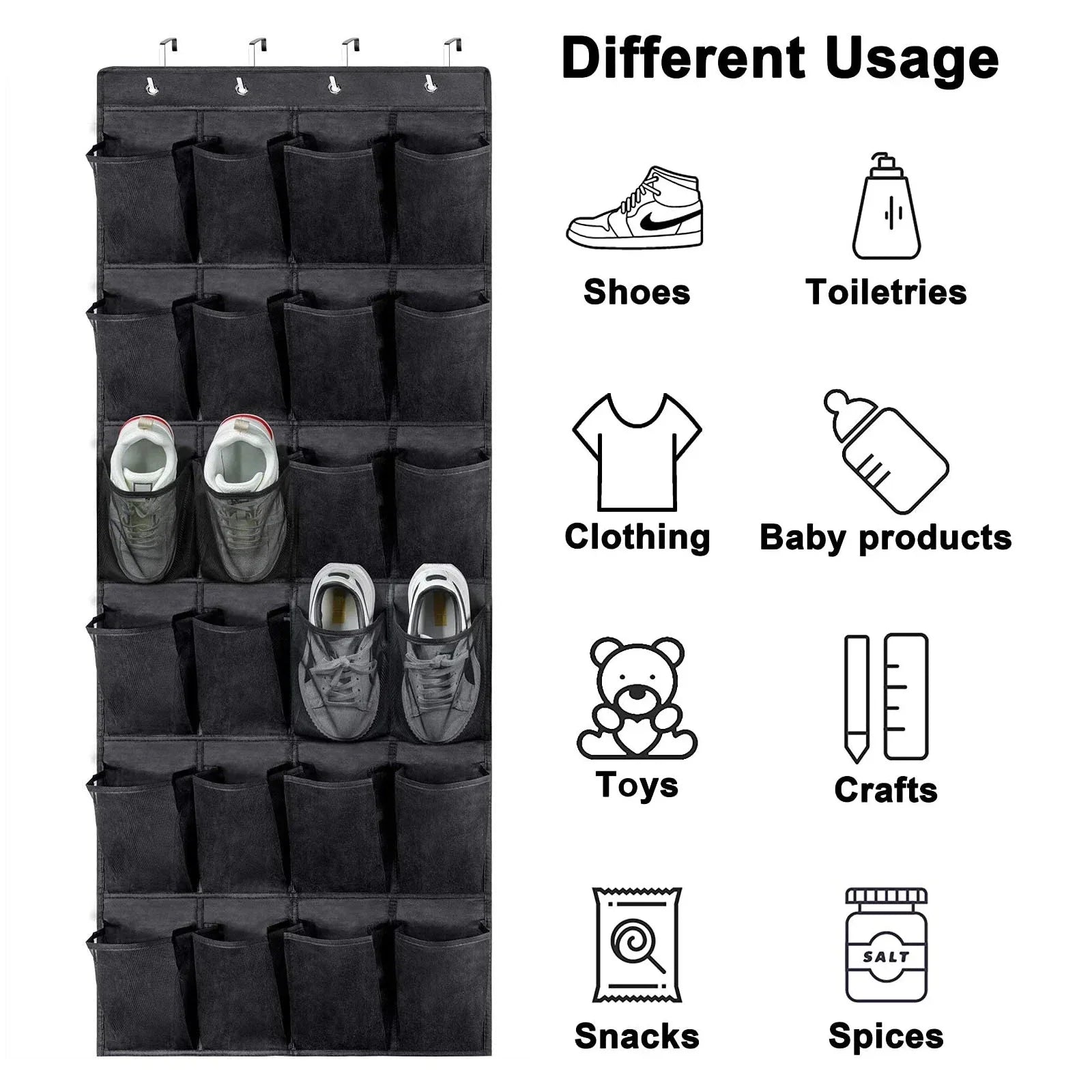 Over The Door Shoe Organizer – 24 Large Mesh Pockets Hanging Rack Hanging Shoe Organizer Zpaxo black