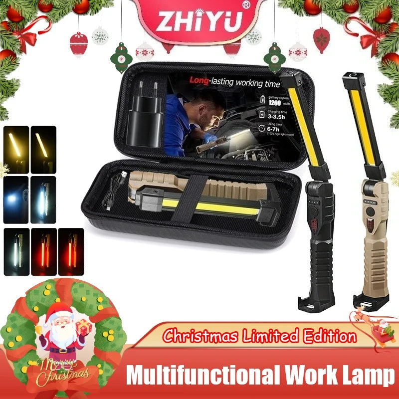 COB LED Work Light Flashlight – 7 Modes, Magnetic, USB Rechargeable