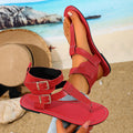 Women Gladiator Thong Sandals Ankle Buckle Strap Flat Non-slip Summer Zpaxo Red 36