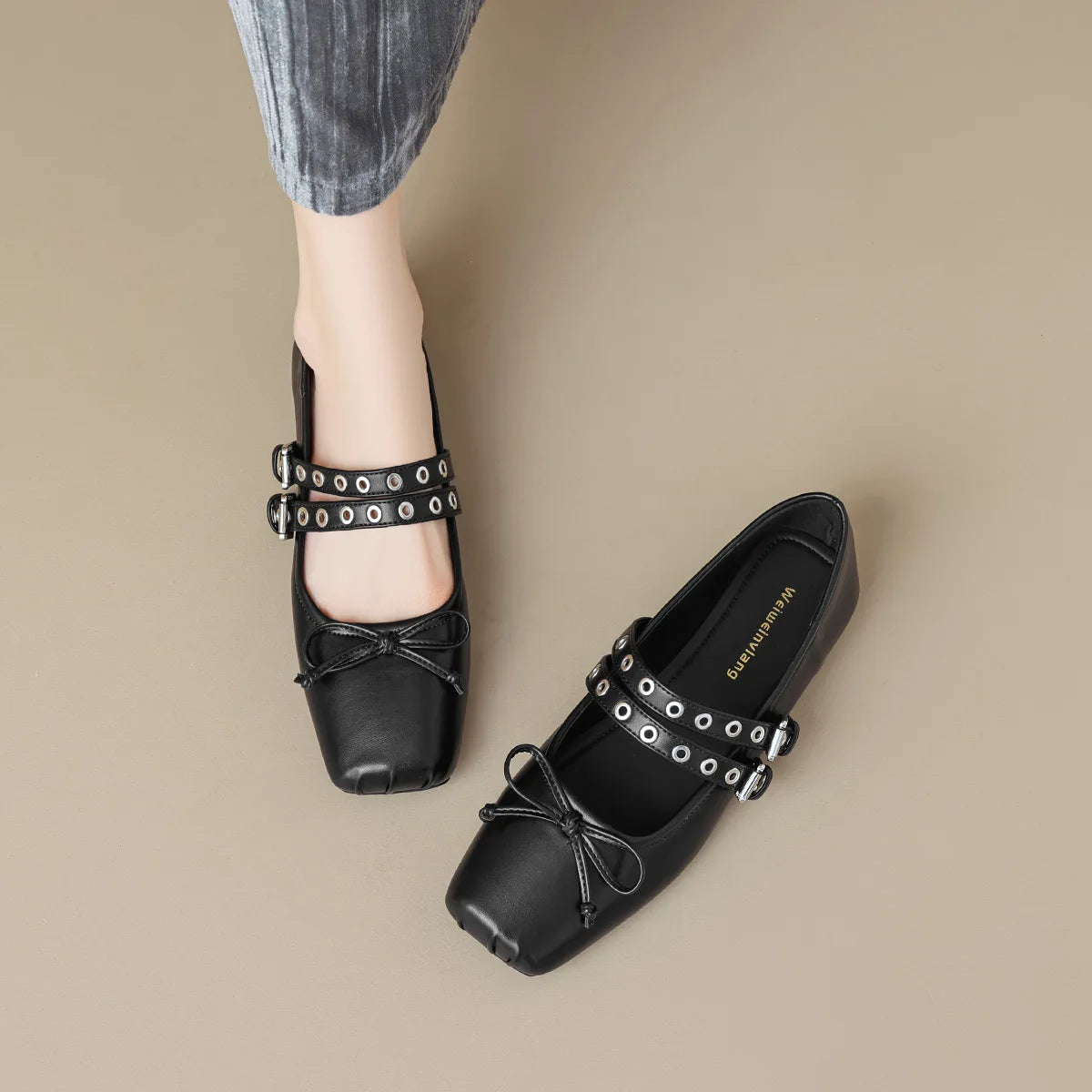 Flat Shoes for Women 2025 Spring and Autumn Square Toe Flat Bottomed Shallow Bow Ballet Shoes Mary Jane Plus Size Women's Shoes Zpaxo