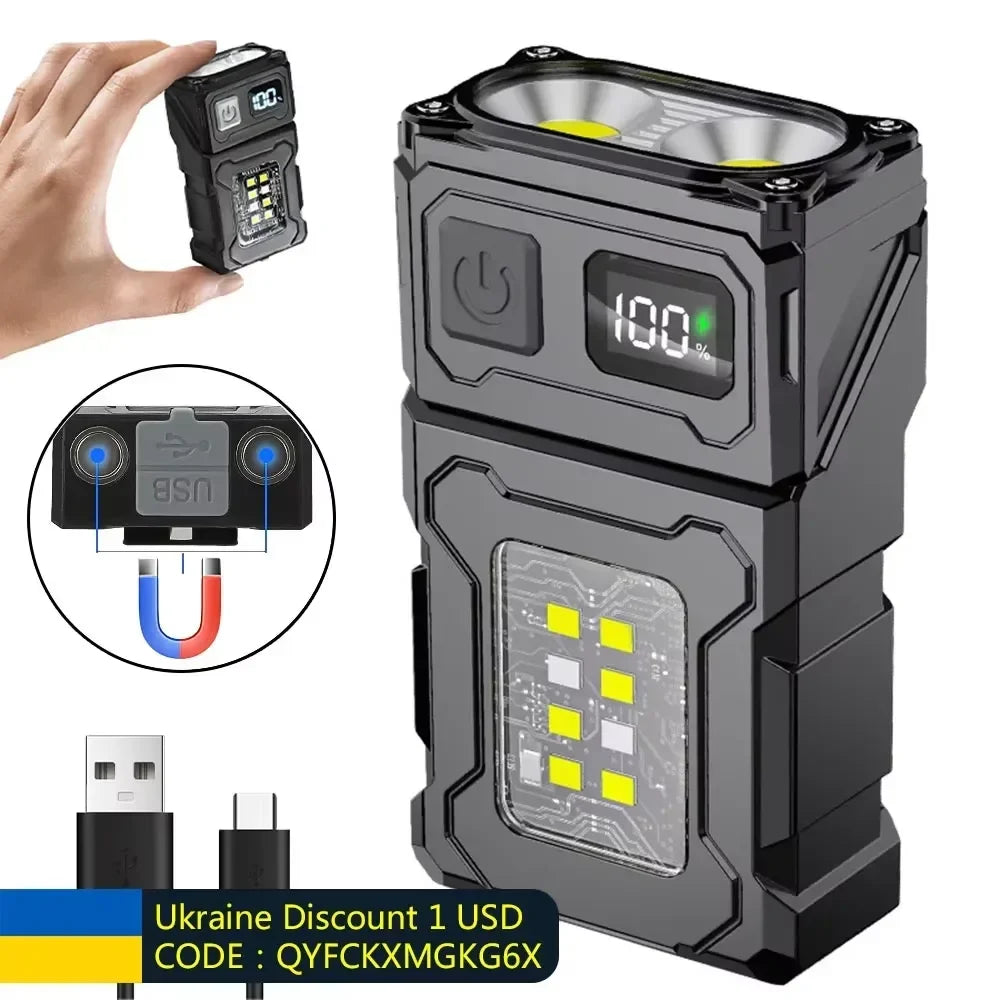 ESMARTER Mini COB LED Flashlight – USB-C, 8 Modes, Magnet