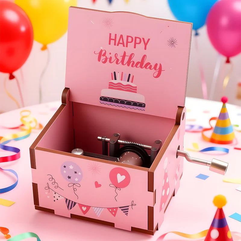 Wooden Hand-Cranked Birthday Music Box – Happy Birthday Tune
