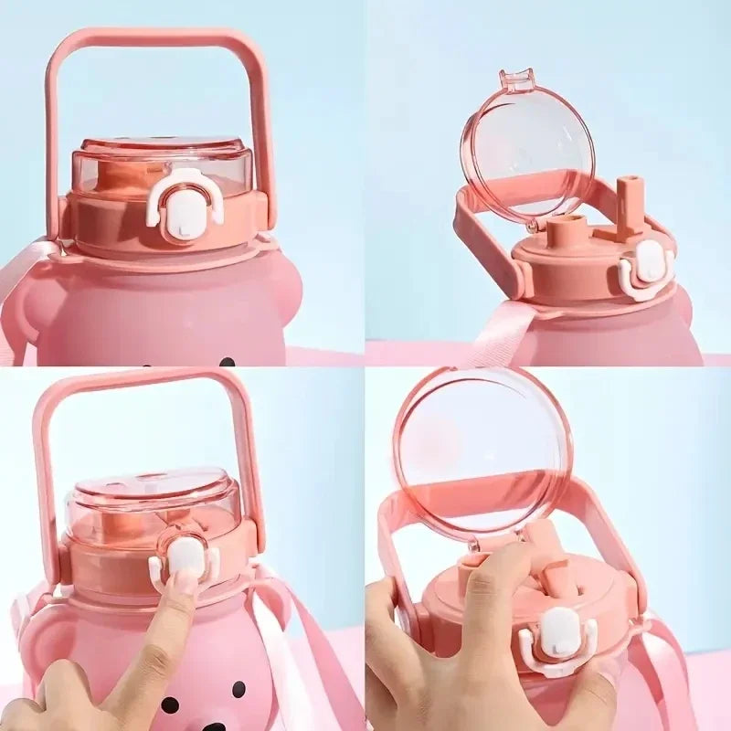 Bear Gradient Cute Water Cup Summer High-value Girl Plastic Portable