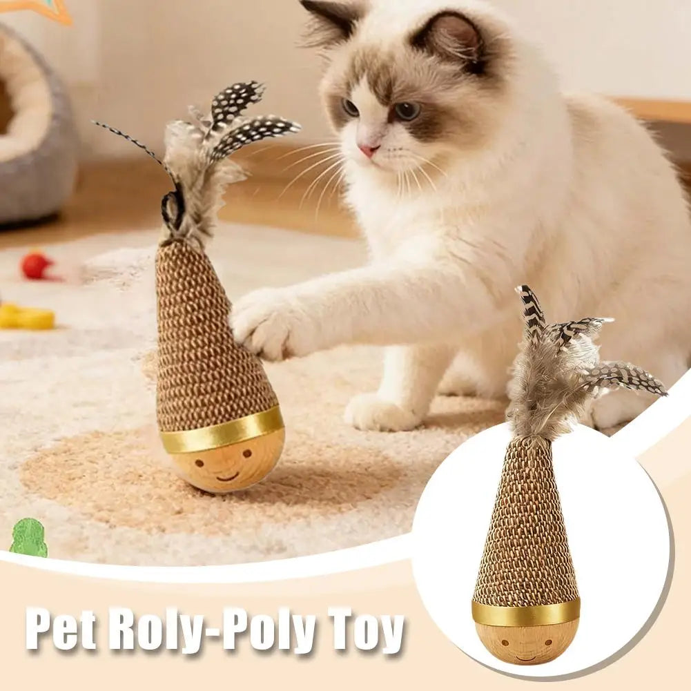 Funny Feather Kitten Teaser Feather Kitten Teaser Cartoon Pattern Cat Tumbler Wobbler Toys Wobble Ball Indoor Play Gift Cat Zpaxo