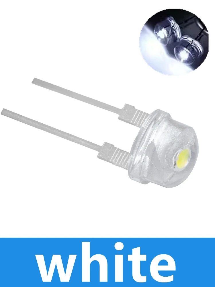 100Pcs 8mm F8 Straw Hat LED Diode, 0.5W 3.0-3.2V Super Bright White Wide-Angle Clear LED Zpaxo white