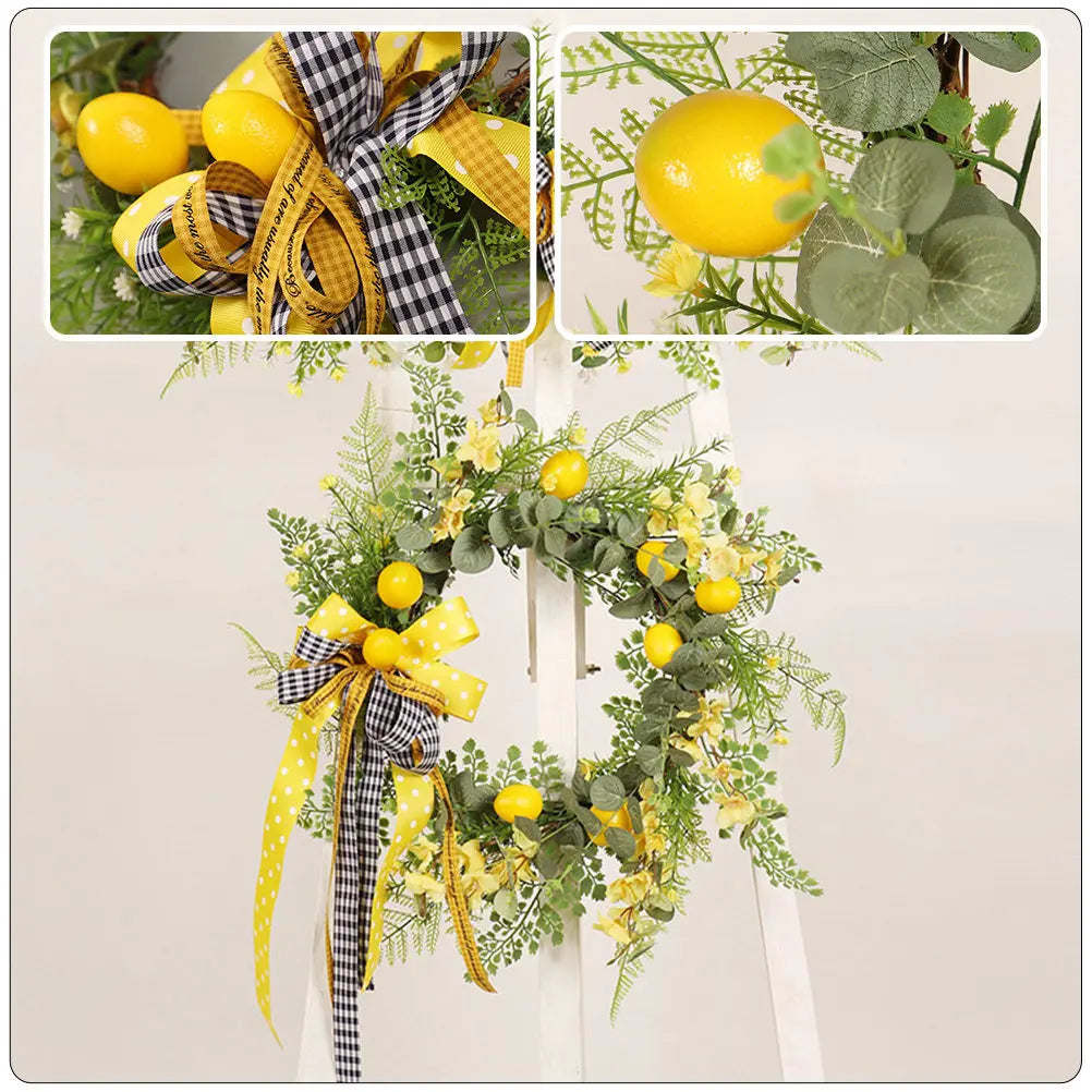 Artificial Lemon Flower Summer Wreath Hanging Front Door Simulation