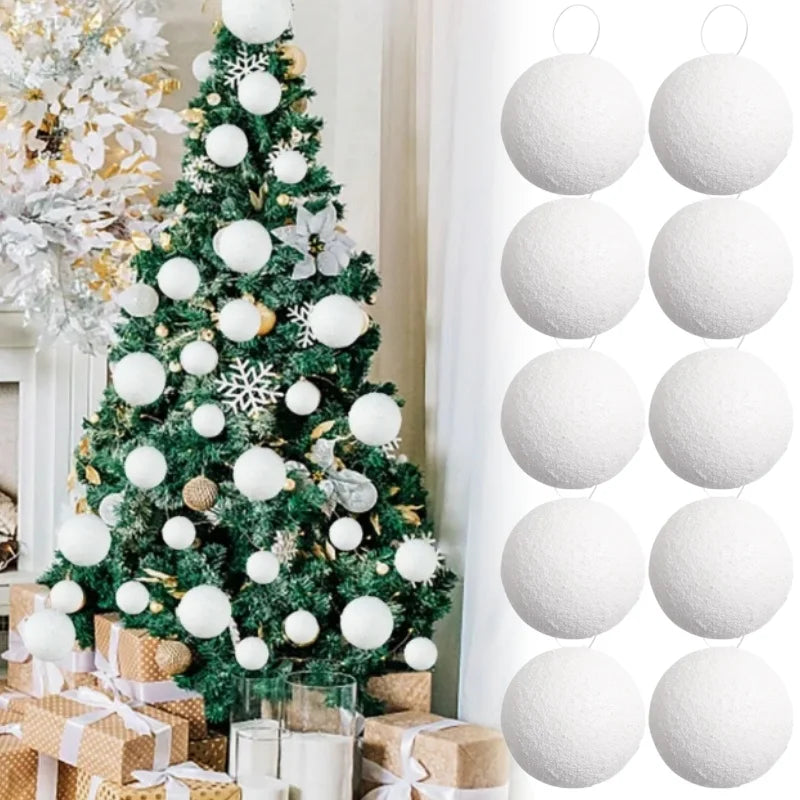 4 White Foam Christmas Balls Reusable DIY Snowball Ornaments Xmas