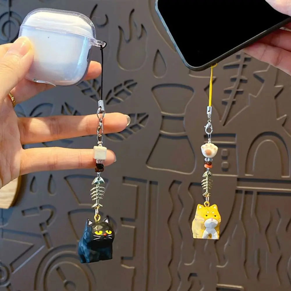 2Pcs Cartoon Paw Beads Cat Fishbone Keychain Bag Hanging Ornaments Car Keyring Cute Resin Cat Pendant Key Decor Zpaxo