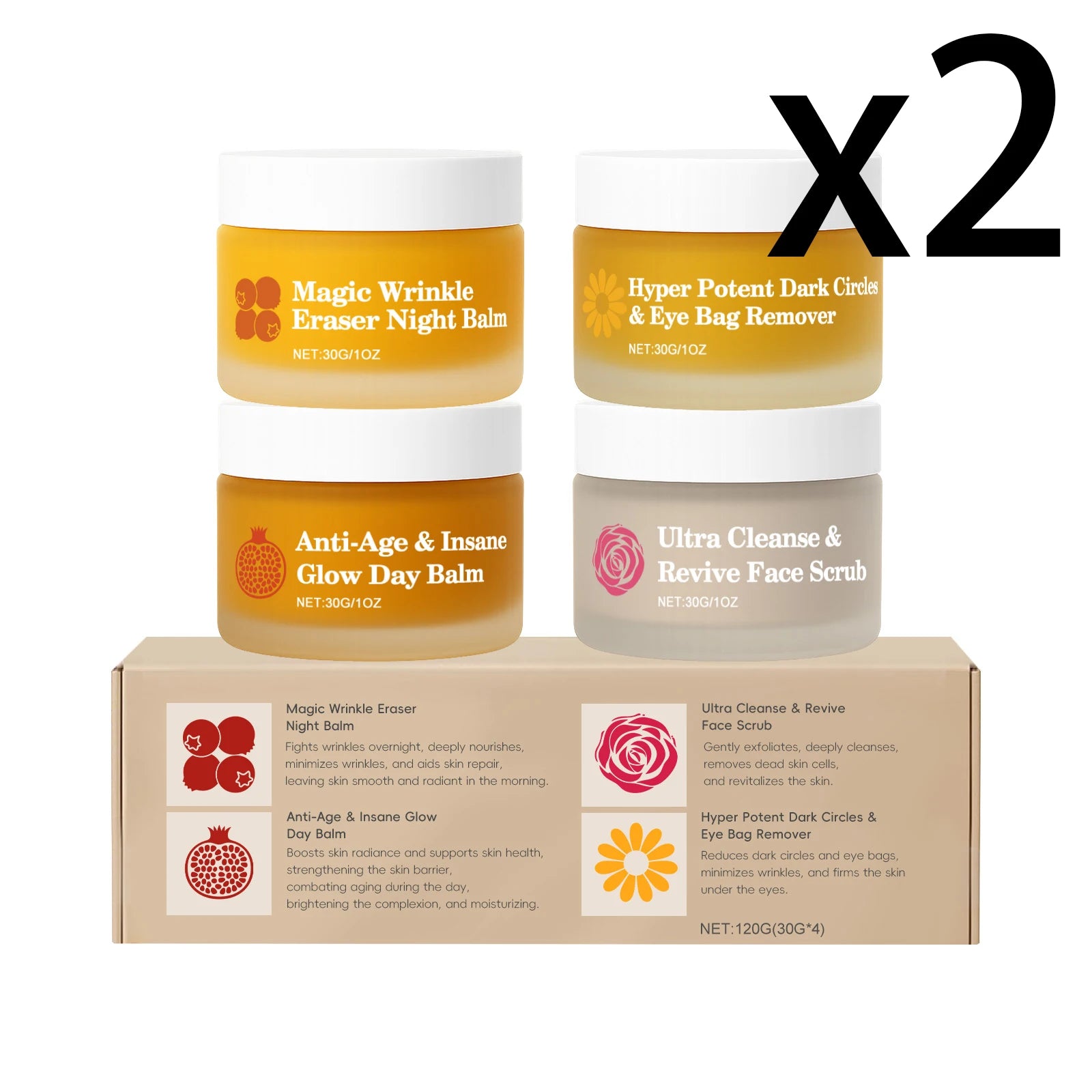 4-Piece Day & Night Skincare Set – Anti-Aging, Eye Cream & Scrub Skincare Gift Set Zpaxo 2x4x30g