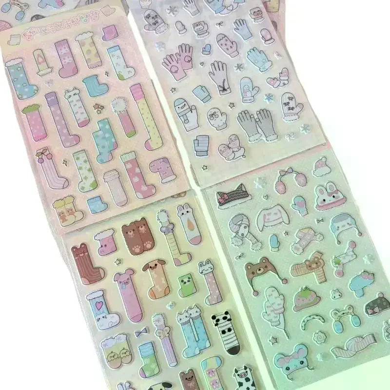 1/4Pcs Winter Socks Gloves Scarves Hats 3D Foam Stickers Creative DIY Handbook Decorative Stickers Cute Laptop Phone Stickers Zpaxo
