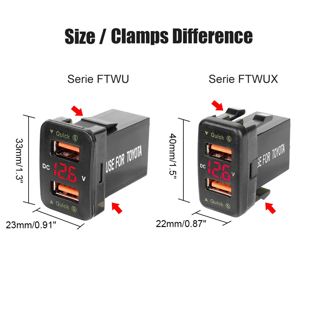 QC 3.0 USB Charger For Toyota Corolla Yaris RAV4 Car Power Adapter Socket Fuse LED Indicator Voltmeter Test Interior Accessories Zpaxo