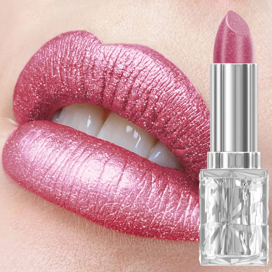 Metallic Glitter Lipstick 3 Waterproof Lip Balm Red Long Last Tint