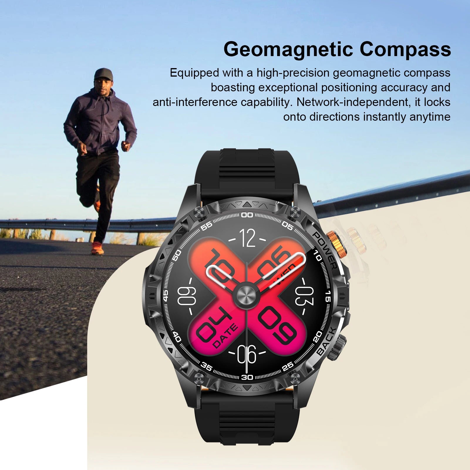 Outdoor Sports Smartwatch 1.7 Inch HD Screen 100+ Sport Modes Fitness Tracker with Health Monitoring Built-in Flashlight Zpaxo