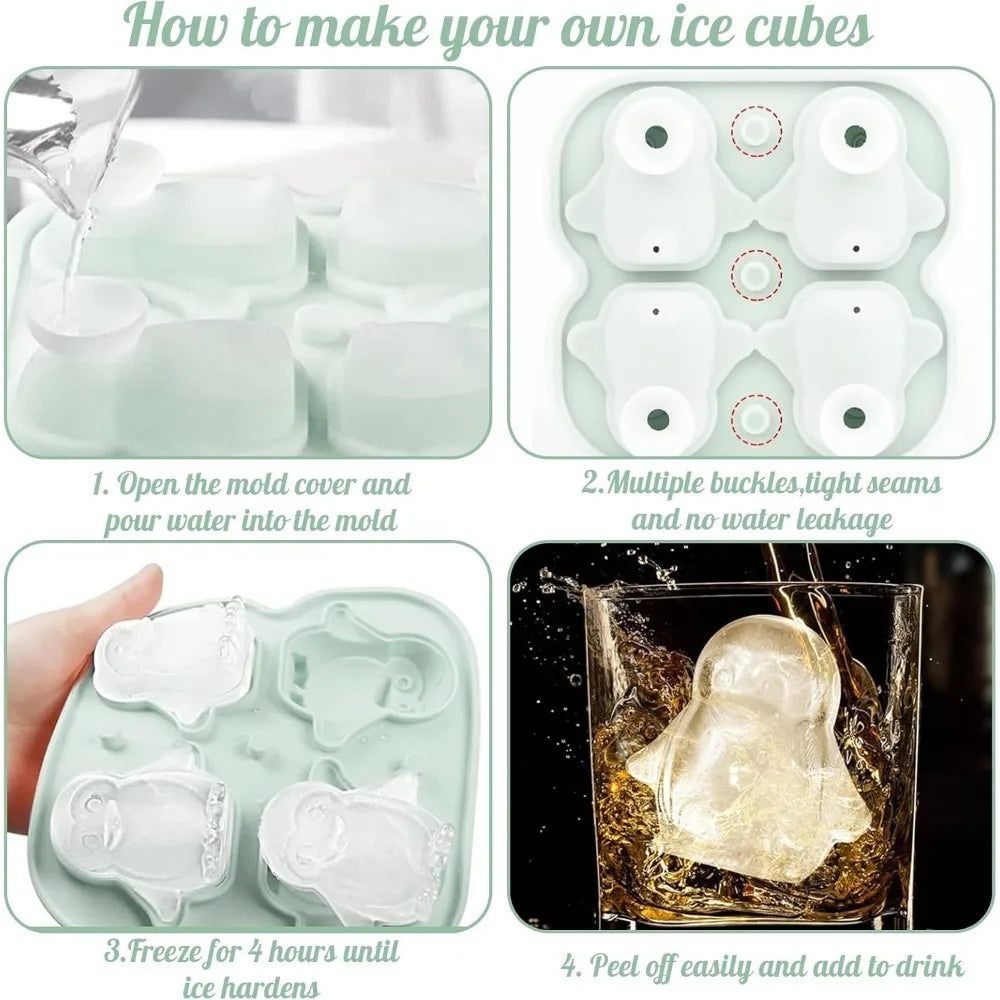 Penguin Ice Cube Mold Large Thick Silicone Whiskey Fun Shape Suitable Zpaxo