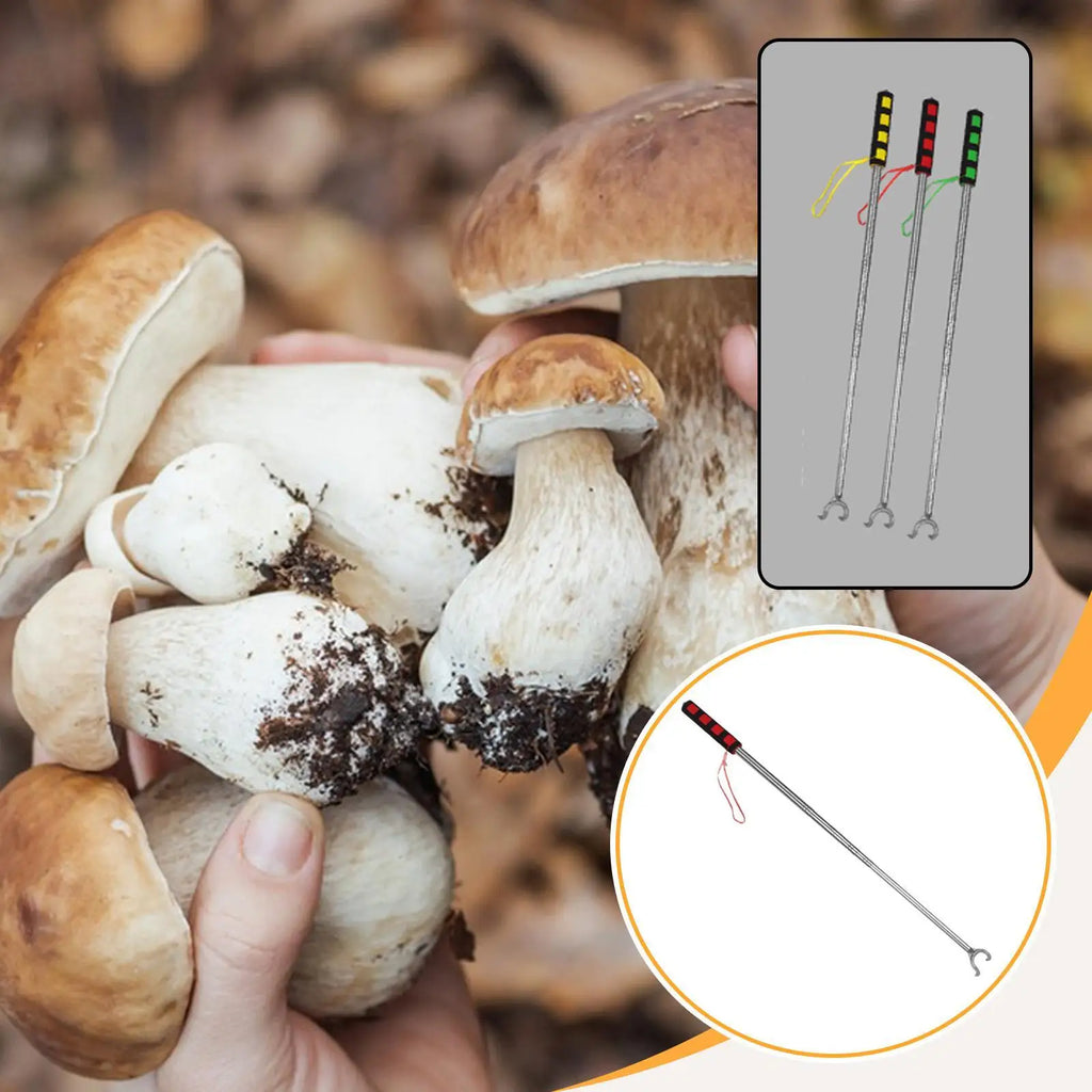 Mushroom Picking Tool Stainless Steel Adjustable Extendable Two Prong Hook Mushroom Foraging Picker Telescopic Pick up Tool Zpaxo