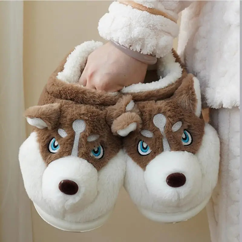 Women Indoor Cotton Slippers Cute Cartoon Dog Winter Warm Shoes Zpaxo