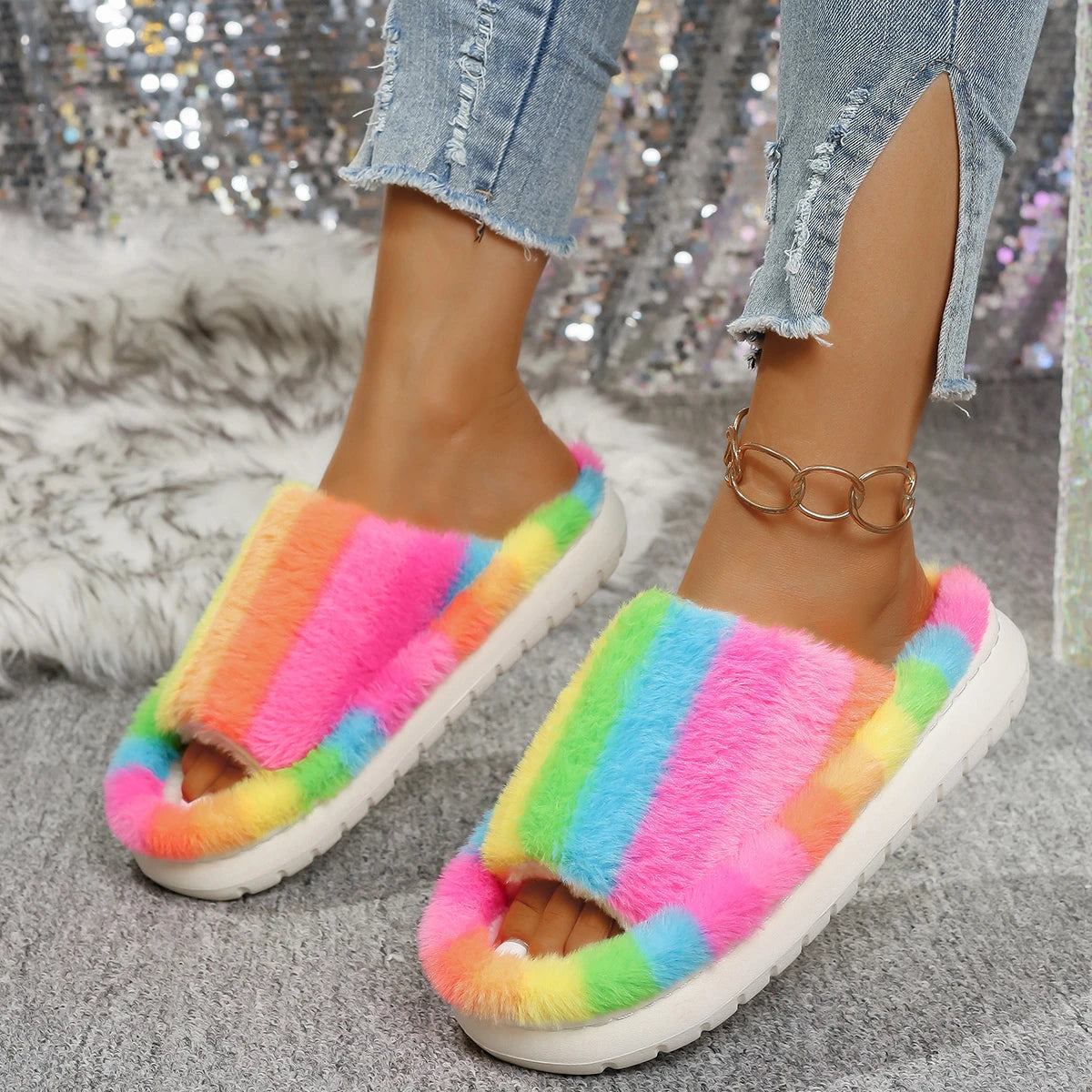 2025 Women Slippers Lightweight Indoor Slides Open Toe Flat Heel Warm Zpaxo
