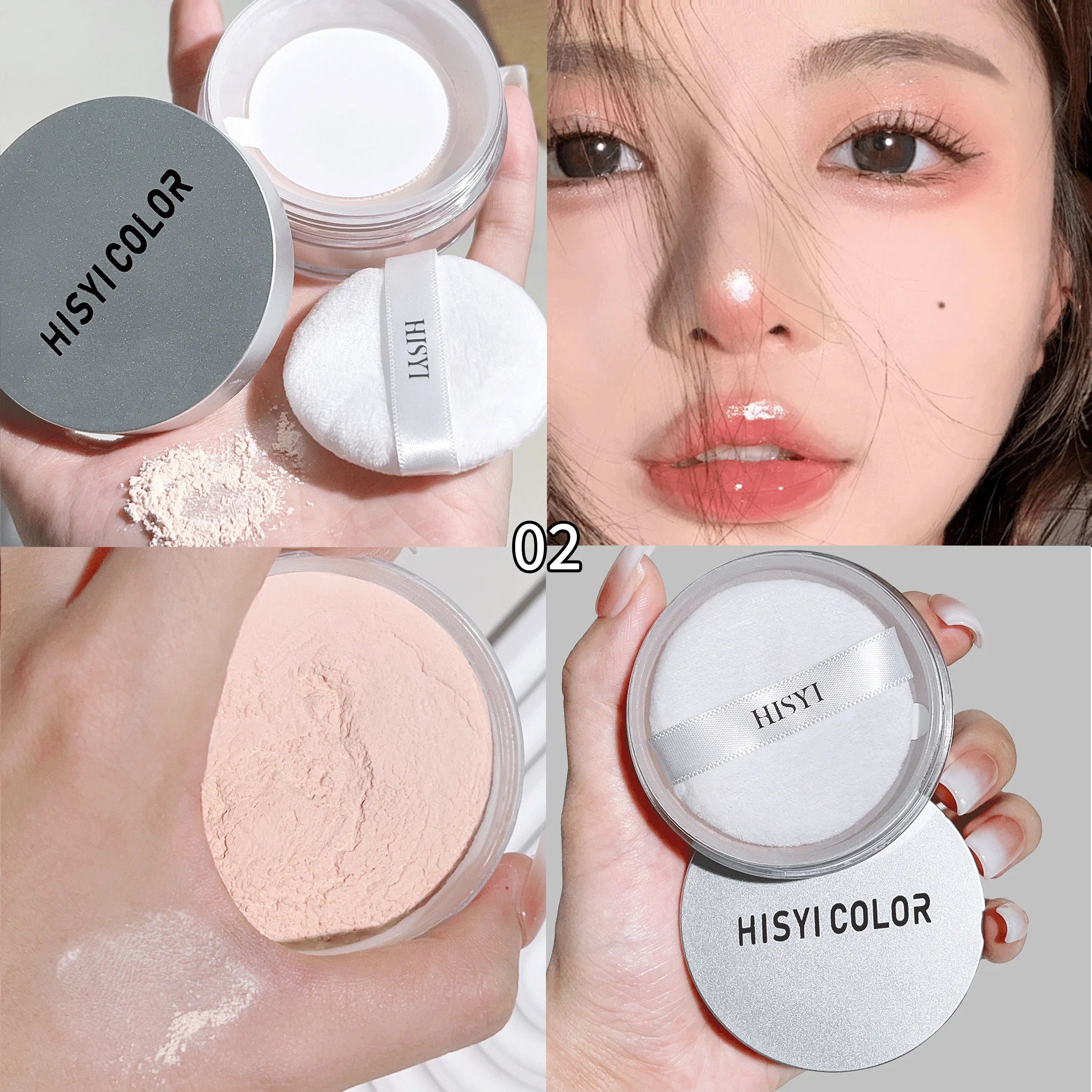 Waterproof and sweat-proof loose powder, brightens complexion with highlighting and whitening effects, matte finish. Zpaxo 02