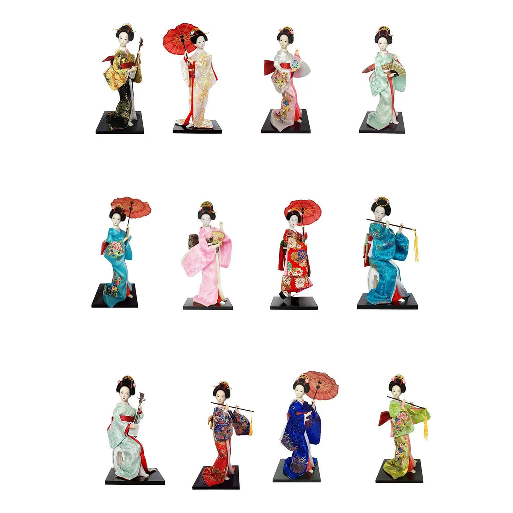 12" Japanese Geisha Collectible Figurine Kimono Dolls Asian Geisha Doll Girl Statue for Home Office Shelf Table Decoration Zpaxo