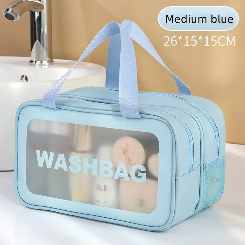 Dry-wet separation double transparent PU makeup bag portable washing bag cosmetic storage bag travel fitness swimming essentials Zpaxo Medium blue