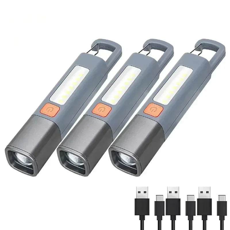 Mini USB Rechargeable LED Flashlight with Hook – Zoomable Torch