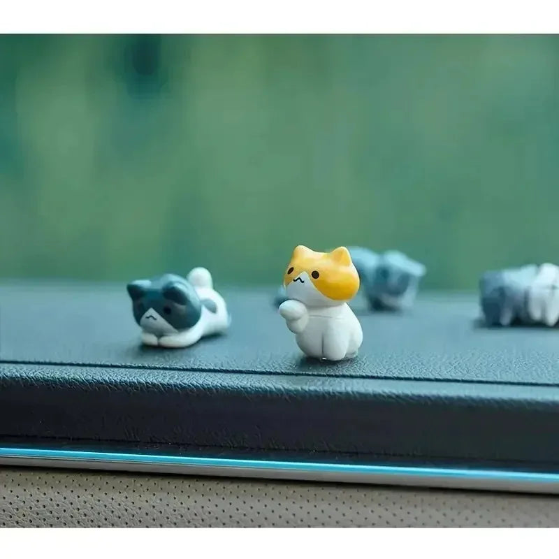6-Pack Mini Cartoon Cat Car Ornaments – Cute Resin Decor Car & Home Ornaments Zpaxo