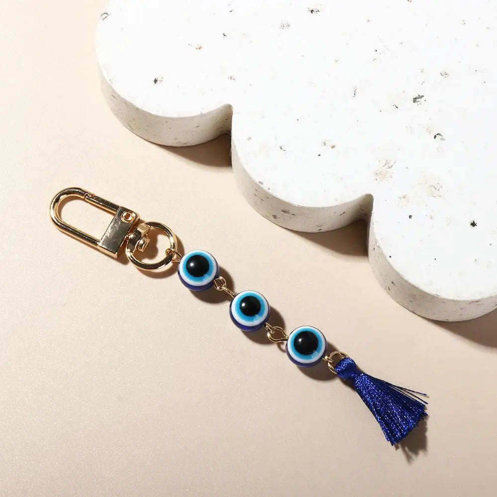 Turkish Blue Eye Lucky Turkish Evil Eye Keychain Backpack Charms Durable Colorful Tassel Pendant Beads Resin Demon Eye Keyring Zpaxo