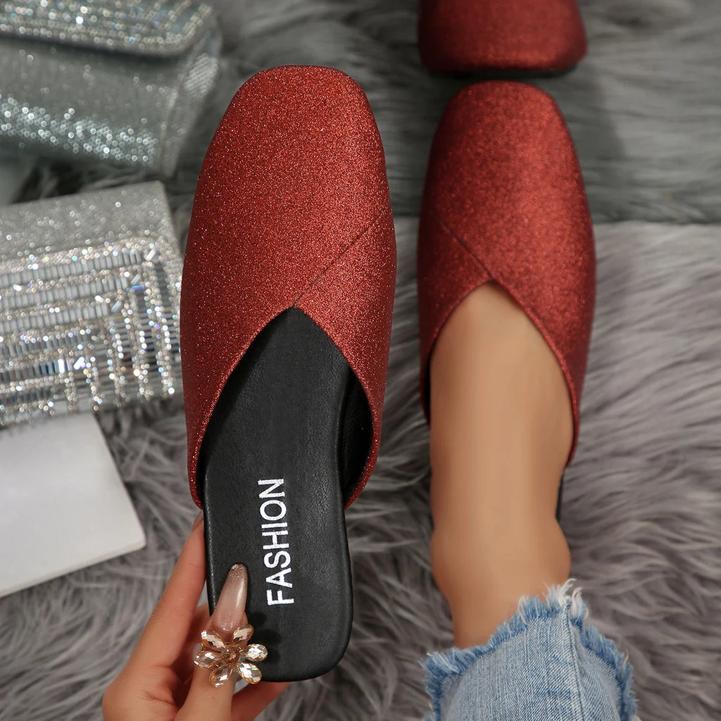 Women Mules Shoes Casual Leather 2025 Elegant Square Sandals Closed Zpaxo