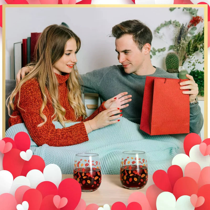 6 Pack 17 Oz Heart Valentine's Day Wine Glass Set Valentine Wine Glass Drink Up Valentine's Day Wine Glass Romantic Wine Glasses Zpaxo
