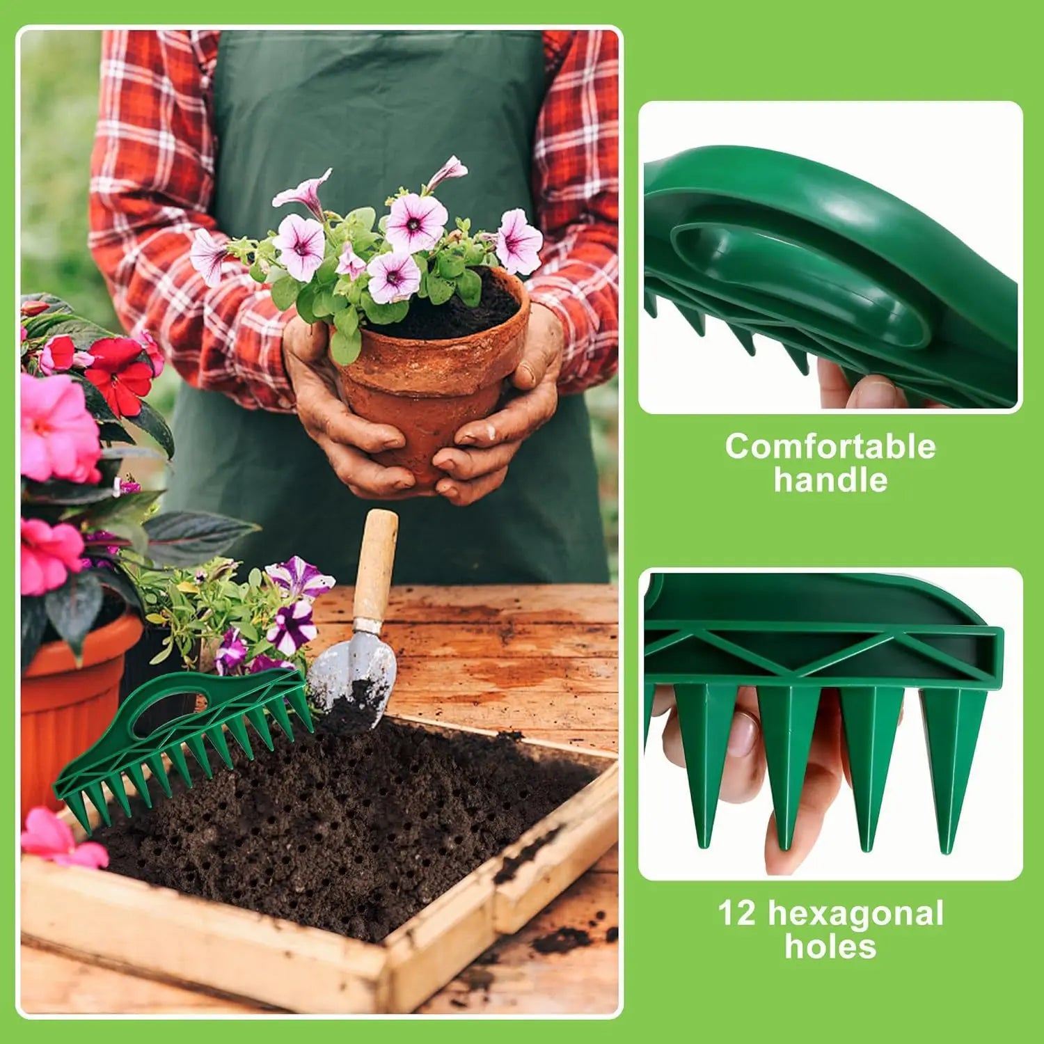 Hand Dibbler Garden Seeder Tool＆Fast Rooting Stimulator, 12-Hole Fast Seeding, Plants Root Supplement for Efficient Gardening Zpaxo