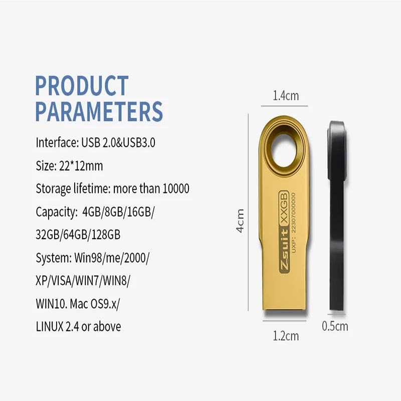 ZSUIT 10PCS/Lot Metal USB Flash Drive 64GB Pen Drive 4GB 8GB 16GB Pendrive 32GB Memory Stick 128GB USB Storage Stick Free LOGO Zpaxo
