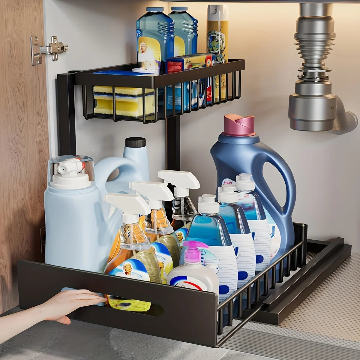 Under Sink Organizers And Storage, Under Sink Organizer, Slide Out Pull Out Cabinet Organizer Shelf, Metal Sliding Drawer Zpaxo black