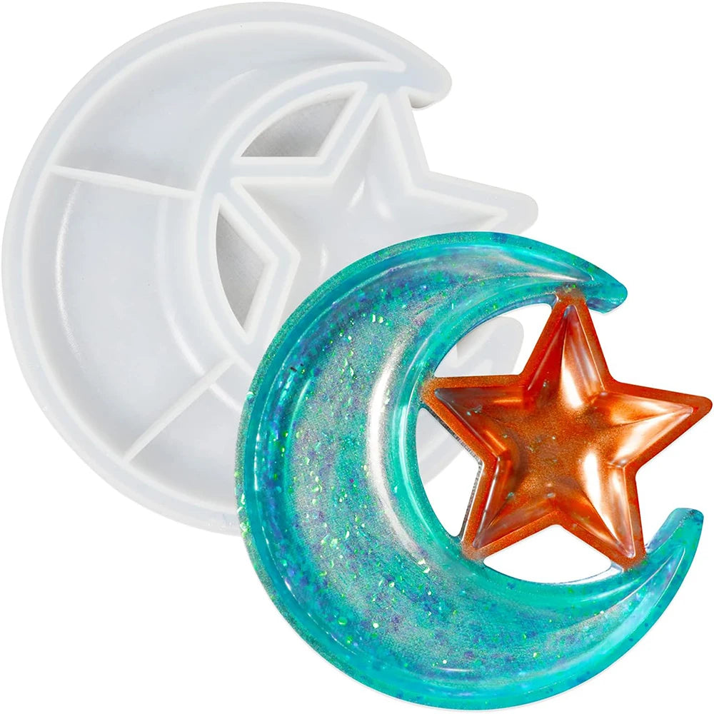 Moon Star Tray Silicone Resin Mold Crescent Jewelry Display Storage Tray Crafts Casting Mould Home Decor Zpaxo