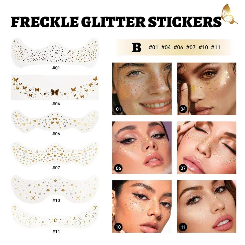 6pcs Hot Stamping Freckles Makeup Patches Waterproof Freckles Stickers Tattoo Glitter Bright Face Art Tattoo Sticker Gold Spot Zpaxo