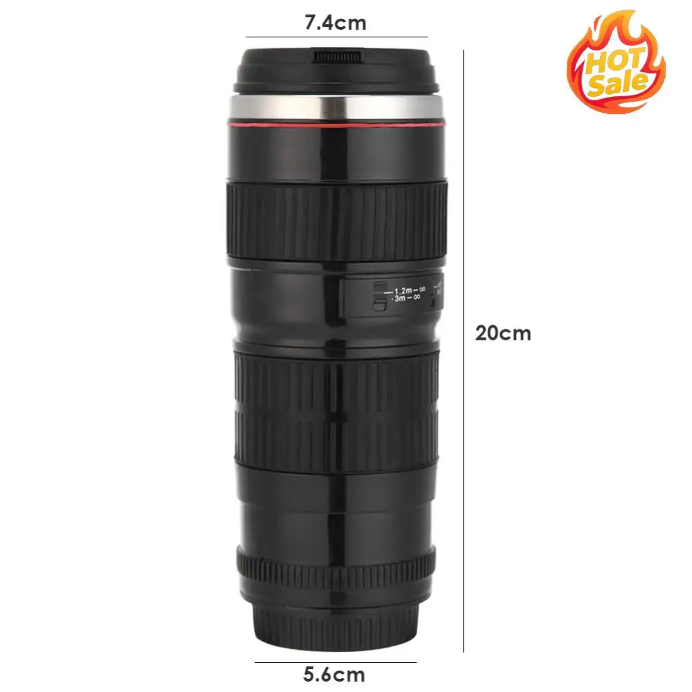 400ml Camera Lens Coffee Mug Leak Proof Photo Coffee Cup Novelty Stainless Steel Water Bottle Gifts for Lovers Valentine's Day Zpaxo